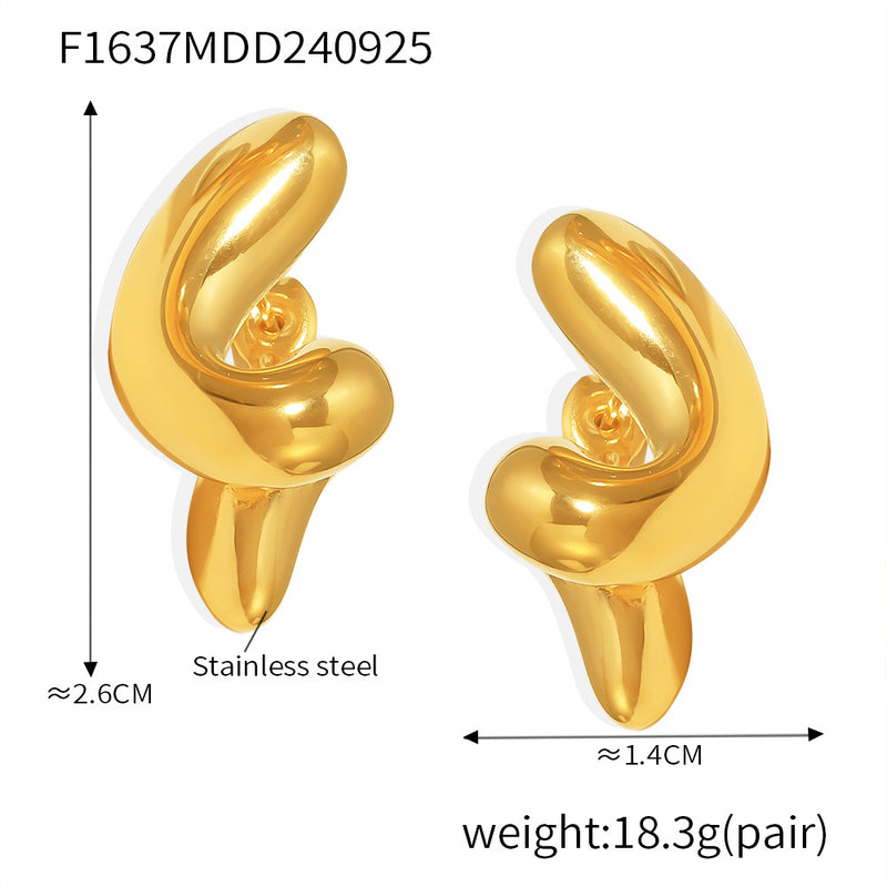 B廠-歐美小眾設計感扭曲螺旋耳釘極簡主義網紅不鏽鋼秋冬熱銷獨特耳飾「F1637」24.10-1