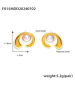 B廠-法式優雅半包珍珠鑲嵌鈦鋼耳環保色高級輕奢感耳釘冷淡風耳飾「F015」24.07-2