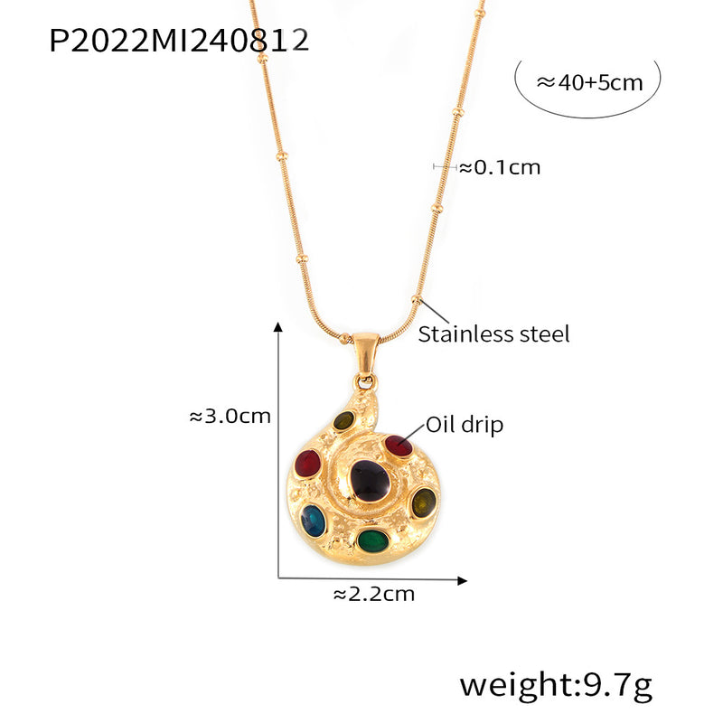 B廠-跨境熱銷幾何螺旋彩釉吊墜鎖骨項鍊復古個性設計不鏽鋼鍍18k真金「P2022」24.08-3