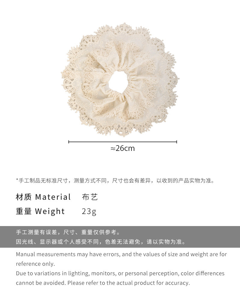 E廠-西米壓風純欲超仙白色蕾絲花邊布藝大號髮圈頭飾大腸圈髮飾新款「26587」25.03-1