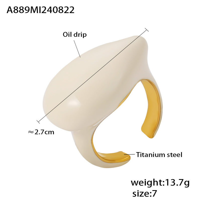 B廠-小眾設計滴油水滴形開口戒指ins風歐美時尚鈦鋼PVD鍍18k真金飾品「A889」24.08-5