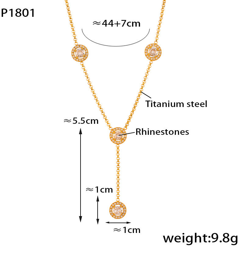 B廠-韓版簡約時尚長款流蘇鑲鑽圓圈鏈條項鍊鈦鋼金屬百搭飾品鎖骨鏈女「P1801」24.05-3