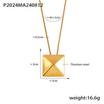 B廠-歐美chic風方塊狀立體三角吊墜項鍊嘻哈風簡約幾何鈦鋼鍍18k真金「P2024」24.08-3