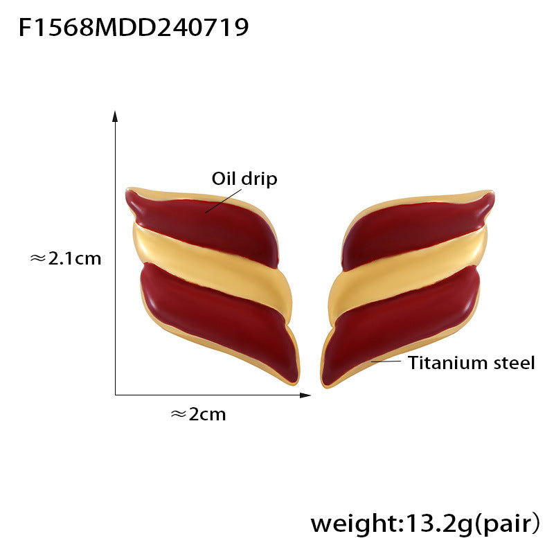 B廠-歐美跨境熱銷滴油翅膀耳釘幾何方形鈦鋼鍍18k金輕奢時尚潮流耳飾「F1568-F1070」24.07-4