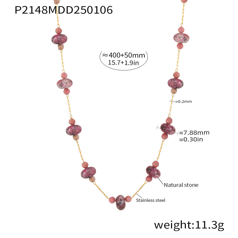 B廠-手工半珠碧璽天然石項鍊不鏽鋼電鍍18k金時尚輕奢頸鏈首飾「P2148」25.01-2