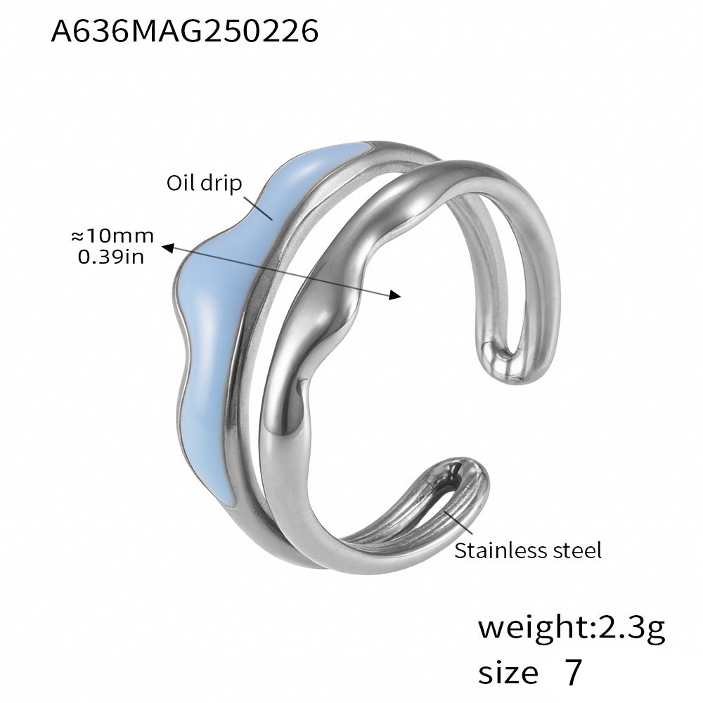 B廠-砝碼彩釉雙層波浪戒指氣質創意開口不鏽鋼鍍真金不掉色首飾「A636」25.03-1