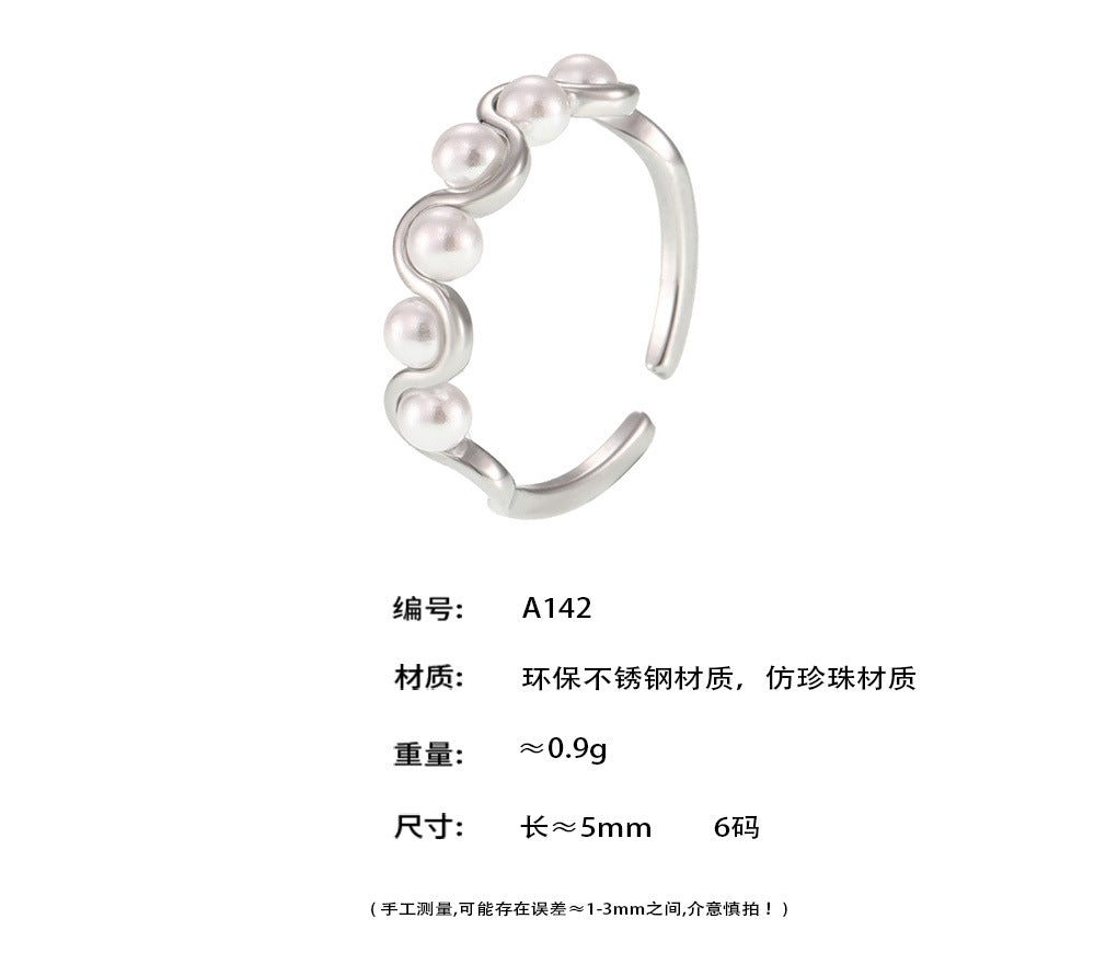 B廠-氣質貝珠開口戒指女生ins小眾輕奢感不鏽鋼食指戒工廠「A142」25.02-3