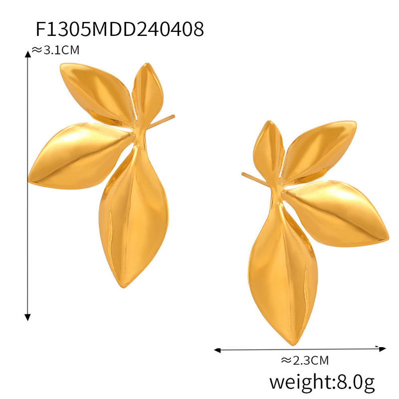 B廠-歐美幾何仿珍珠紋理鈦鋼鑄造耳環飾品百搭新款鍍18k真金保色套裝「F1305-9」24.04-2