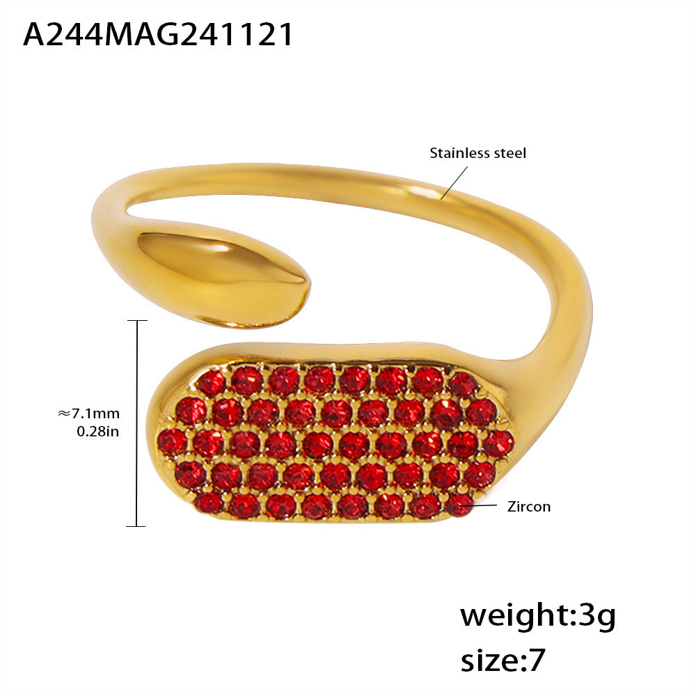 B廠-不鏽鋼鑲嵌鋯石開口鑄造戒指小眾設計高質感版本歐美風配飾「A244」24.11-5