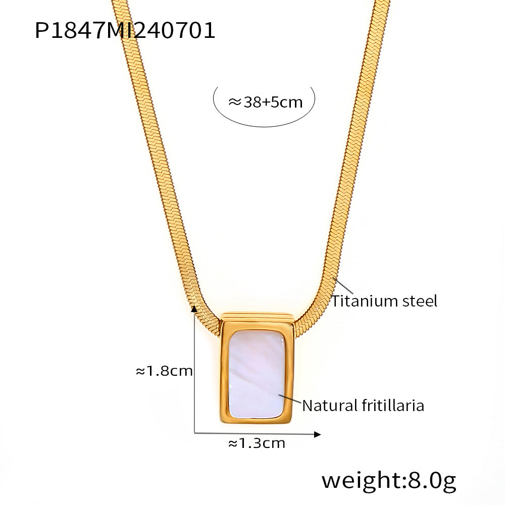 B廠-方形貝母吊墜刀片項鍊疊戴風精緻氣質法式設計感鈦鋼鍍金鎖骨鏈「P1847-P1694」24.07-1