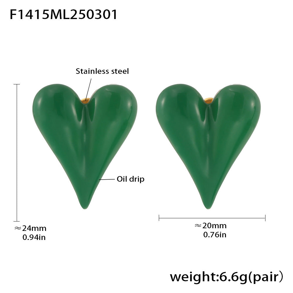 B廠-砝碼彩釉桃心耳釘ins小眾愛心耳飾女不鏽鋼PVD電鍍工廠「F1415」25.03-1