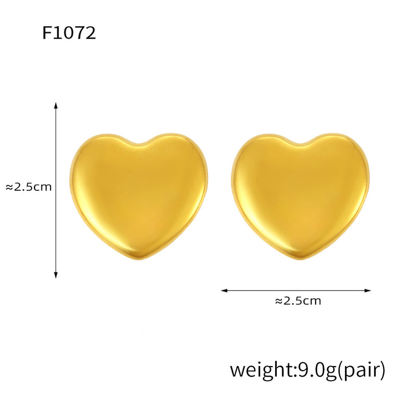 B廠-赫本風鑲鑽桃心耳環耳釘時尚簡約不鏽鋼電鍍18K金愛心耳飾「F030」24.12-4