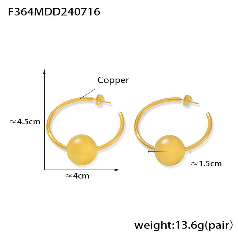 B廠-跨境歐美ins風金色球圓圈耳環銅材質鍍金個性冷淡風設計氣質耳飾「F364」24.07-4
