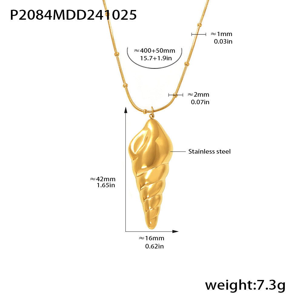 B廠-空心海螺吊墜不鏽鋼雙層疊戴項鍊沙灘海洋輕奢感不褪色飾品「P2084-P1694」24.11-1