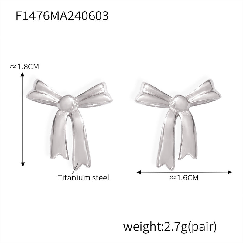 B廠-韓版簡約蝴蝶結耳釘女小眾設計鈦鋼鍍金耳飾時尚氣質網紅同款耳環「F1476」24.06-2
