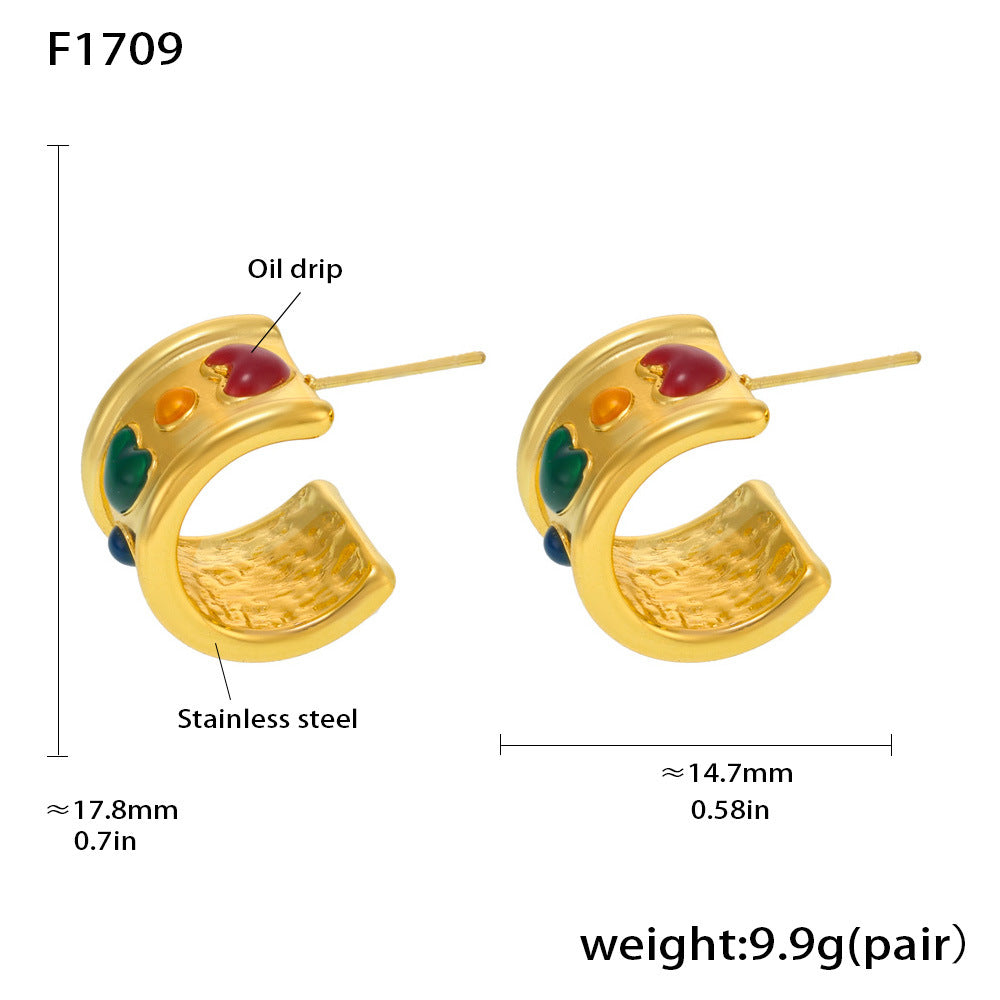 B廠-C型愛心寬面耳環ins風新款方牌刻字吊墜項鍊鈦鋼組合套裝潮「F1709-P1358」25.02-1