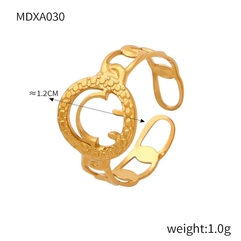 B廠-時尚通勤簡約幾何飾品鏤空多層紋理拼接設計感食指戒鈦鋼開口戒指「A030-39」24.03-5 - 安蘋飾品批發