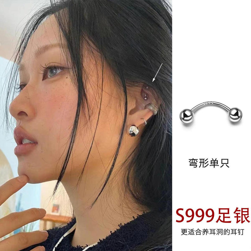 C廠-999純銀U形耳釘女中性感冷淡風月牙形耳骨釘小眾精緻時尚耳飾新款「0014」23.12-2 - 安蘋飾品批發