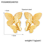 B廠-法式宮廷風新款蝴蝶花拼接耳環誇張輕奢高級感鈦鋼鍍18k金耳飾女「F036」24.07-2