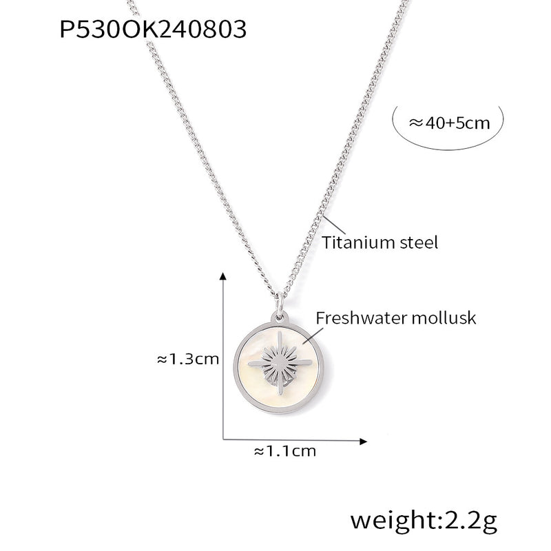 B廠-歐美跨境復古星星水貝圓牌吊墜鈦鋼鎖骨項鍊18k鍍真金小眾輕奢感「P530」24.08-2