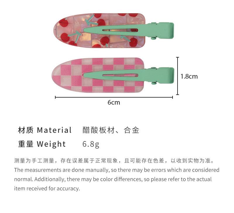 E廠-2個裝 果汁系列髮夾葡萄西瓜化妝夾髮卡髮飾春夏可愛無痕夾鴨嘴夾「25024」24.03-4 - 安蘋飾品批發