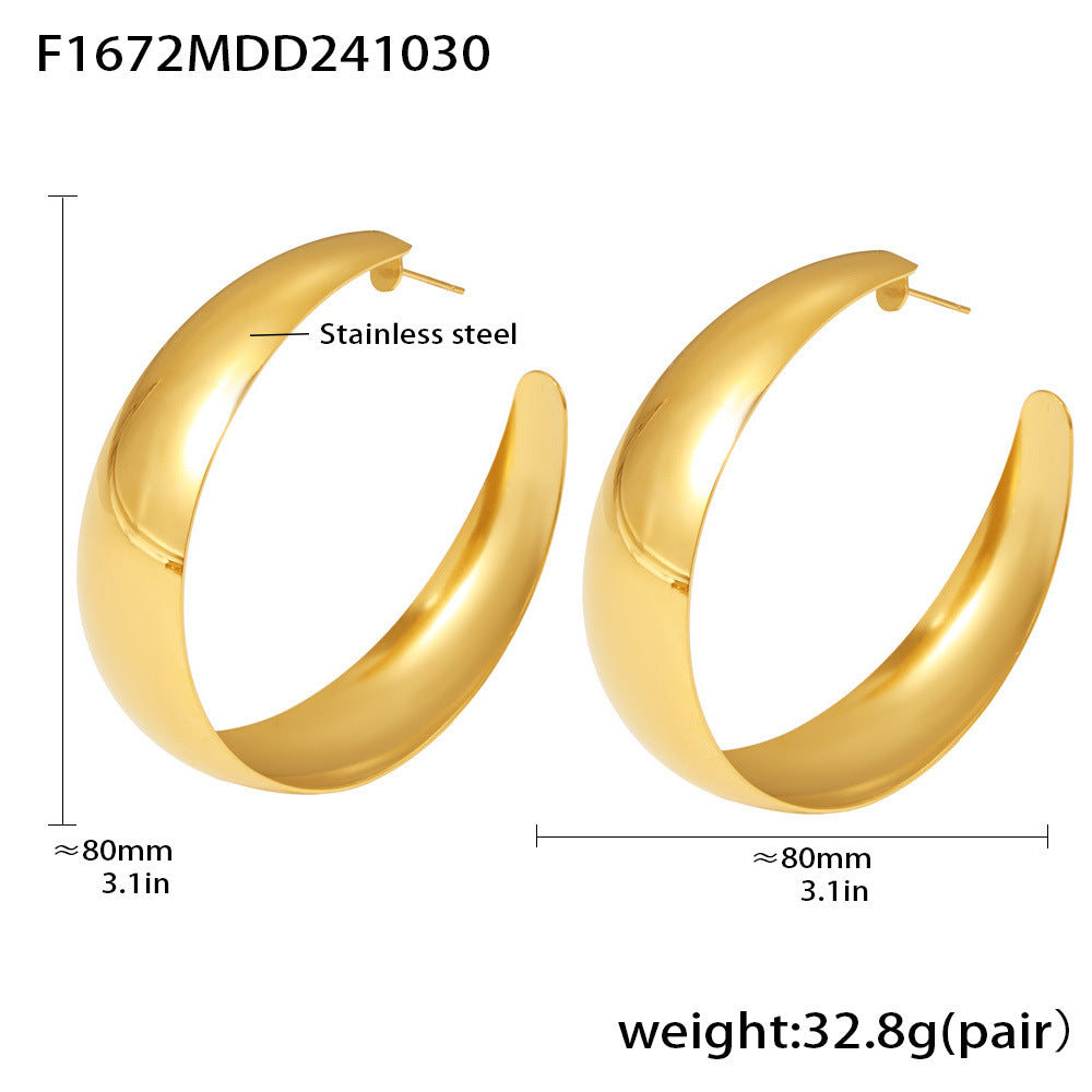 B廠-歐美誇張大圓圈耳環earring不鏽鋼鍍18k金時髦流行亮面耳飾「F1672」24.11-3