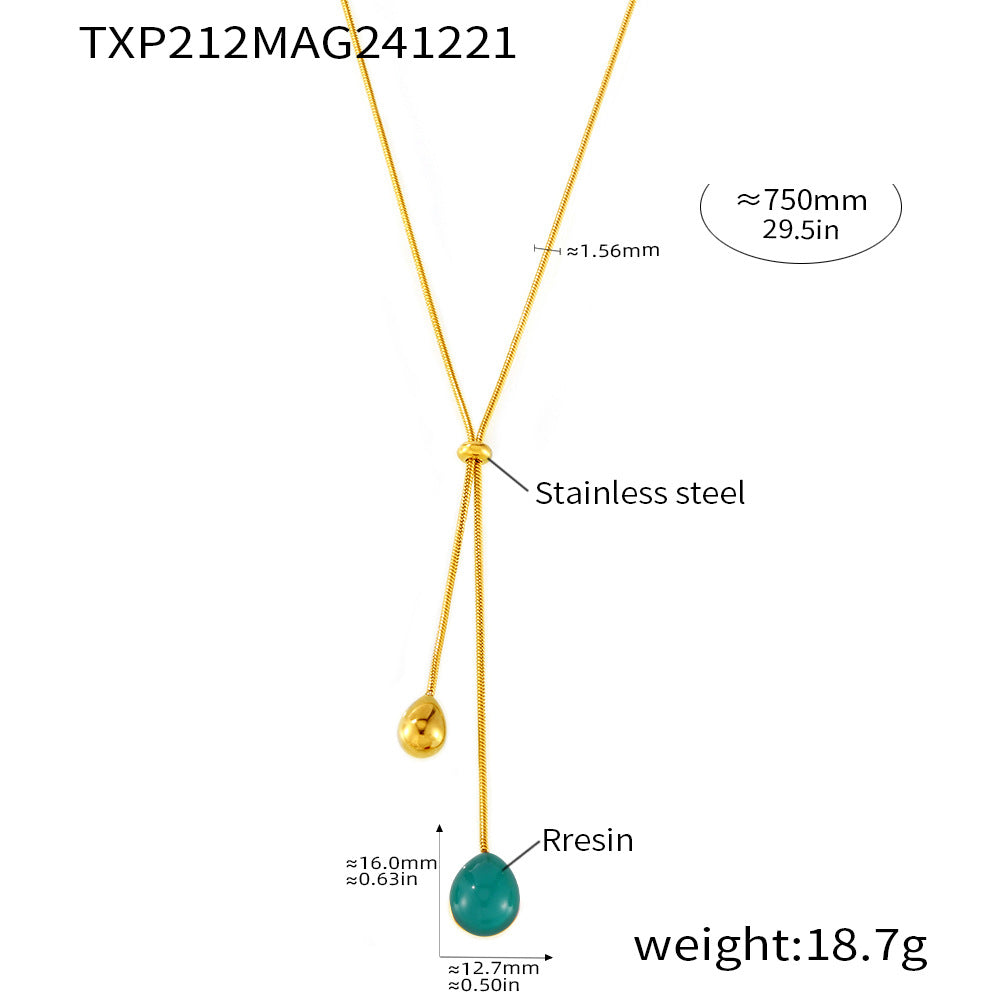 B廠-樹脂流蘇吊墜不鏽鋼鍍18K真金長款項鍊毛衣鏈時尚日常配飾「TXP212」24.12-4