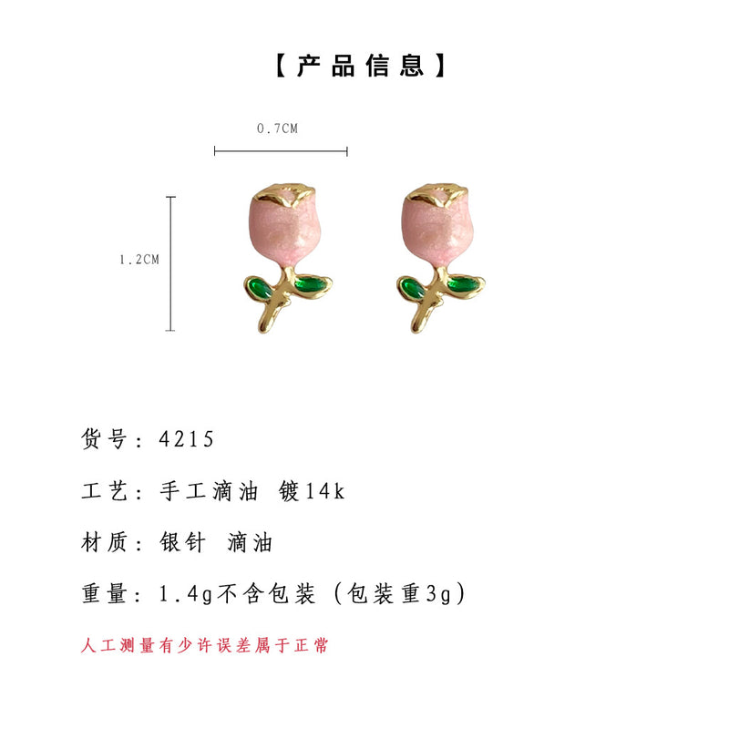 A廠-小巧清新鍍14K甜美日韓簡約滴油玫瑰花通勤夏日配件工廠耳飾耳環「4215」24.06-2