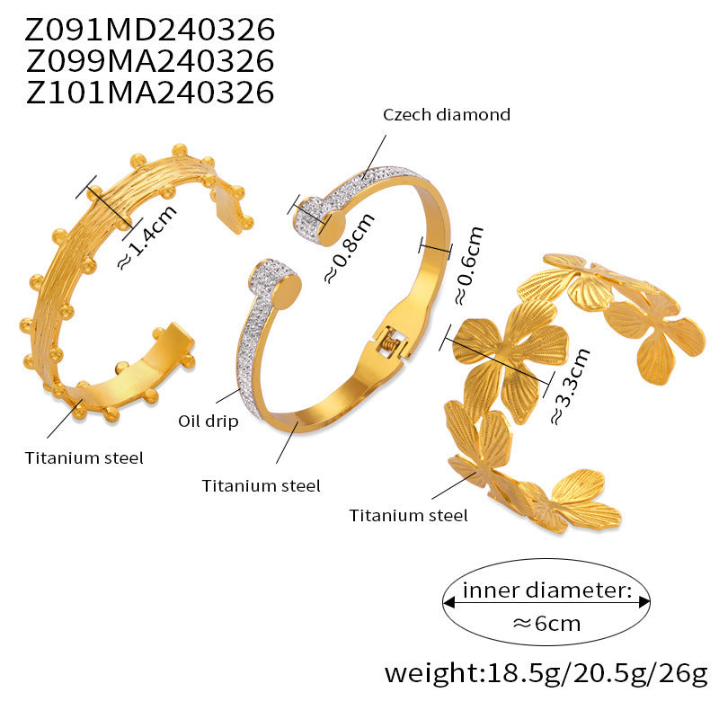 B廠-歐美個性小眾鈦鋼花朵手鐲18K鍍金不掉色輕奢氣質鑲鑽飾品女批發「Z091-Z099-Z101」24.04-1
