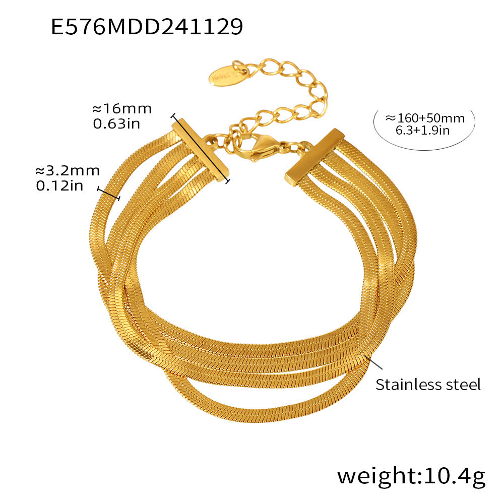 B廠-歐美ins多層刀片鏈條時尚手鍊鈦鋼PVD電鍍真金保色首飾批發「E576-E577」24.12-1