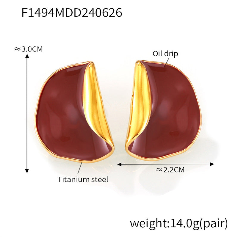 B廠-法式簡約砝碼彩釉耳扣時尚新款不鏽鋼耳環個性設計耳飾組合「F1136」24.12-4