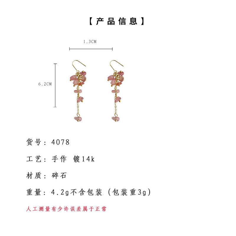 A廠-森系超仙天然石草莓晶原創設計手工耳環氣質甜美清新小眾ins耳飾「4078」24.05-3