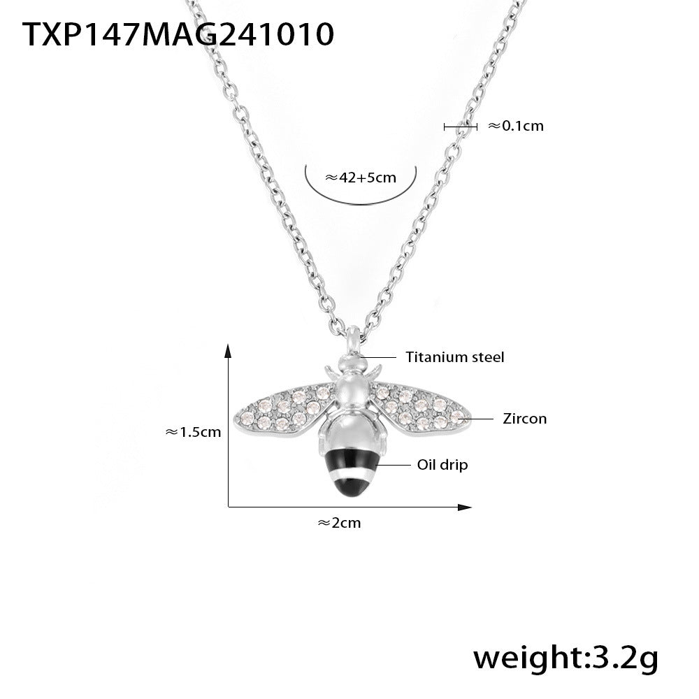 B廠-時尚滴油鋯石勤勞小蜜蜂雙層項鍊手鍊戒指耳環質感鈦鋼套裝「TXP147-TXE147-TXF147-TXA147-P873」24.10-3