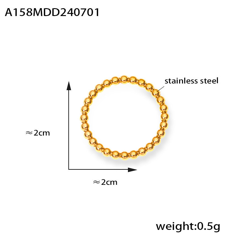 B廠-新款ins小眾實心小圓珠拼接素圈戒指鈦鋼鍍金高級感可疊戴手飾女「A158」24.07-1
