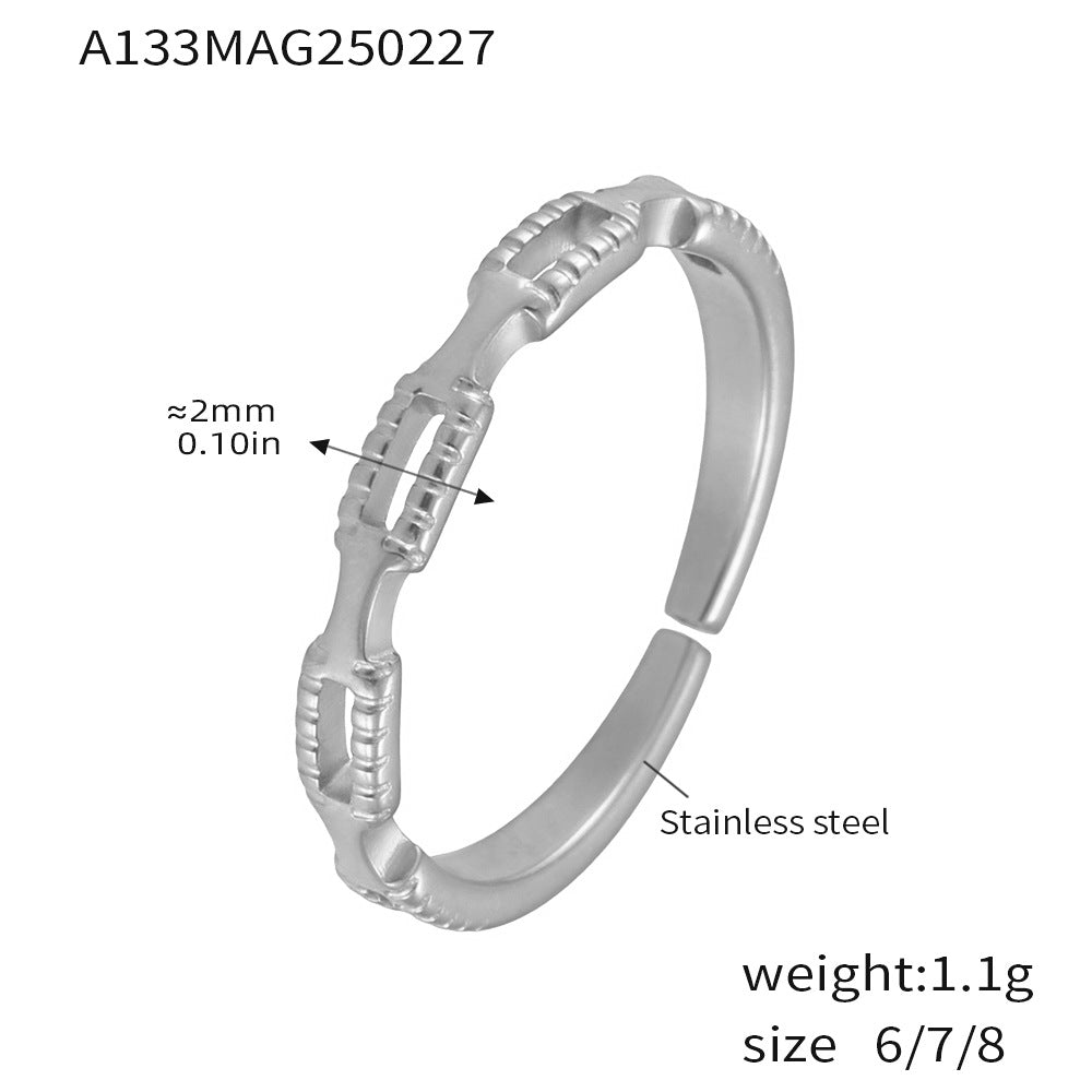 B廠-法式簡約細素圈精緻紋理鏤空可疊戴小眾鈦鋼尾戒戒指批發女「A133-134-135」25.03-1
