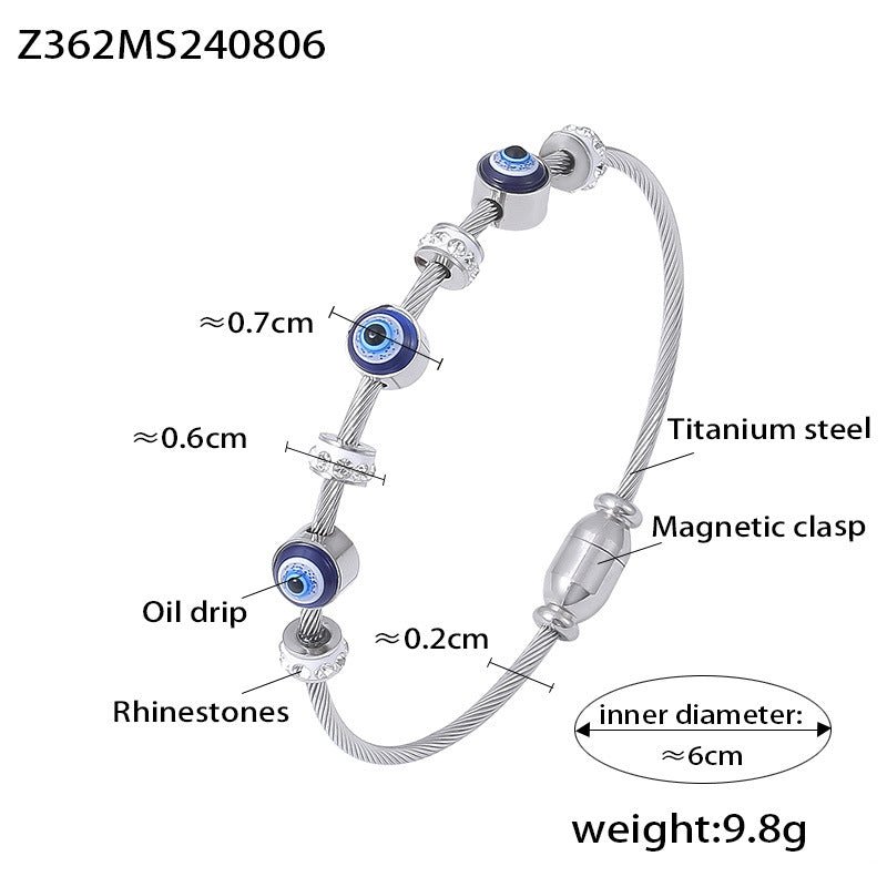 B廠-歐美跨境惡魔之眼滴油復古輕奢手環鑲鑽鈦鋼鍍18k真金吸鐵石手鐲「Z362」24.08-3
