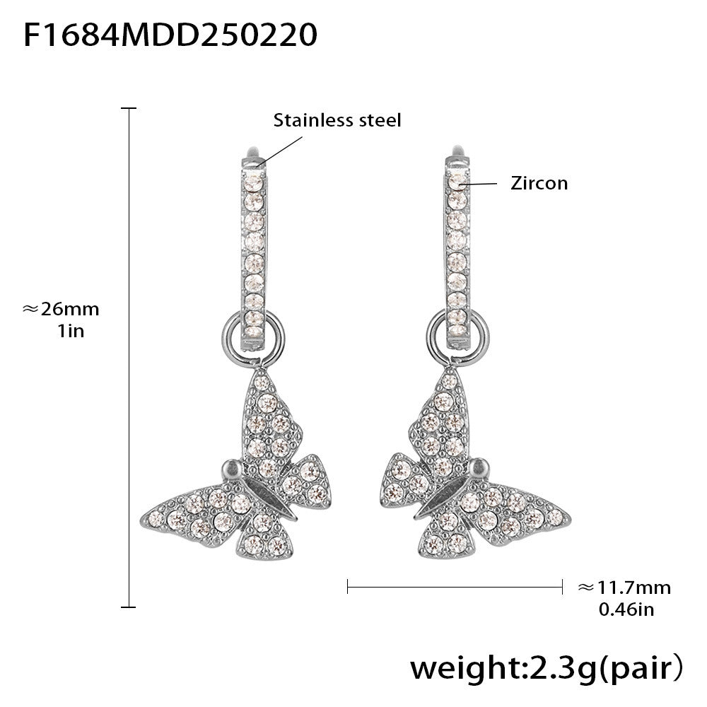 B廠-時尚輕奢感蝴蝶鋯石吊墜耳環新款熱賣不鏽鋼不掉色耳飾合集「F1677-F1685」25.02-3
