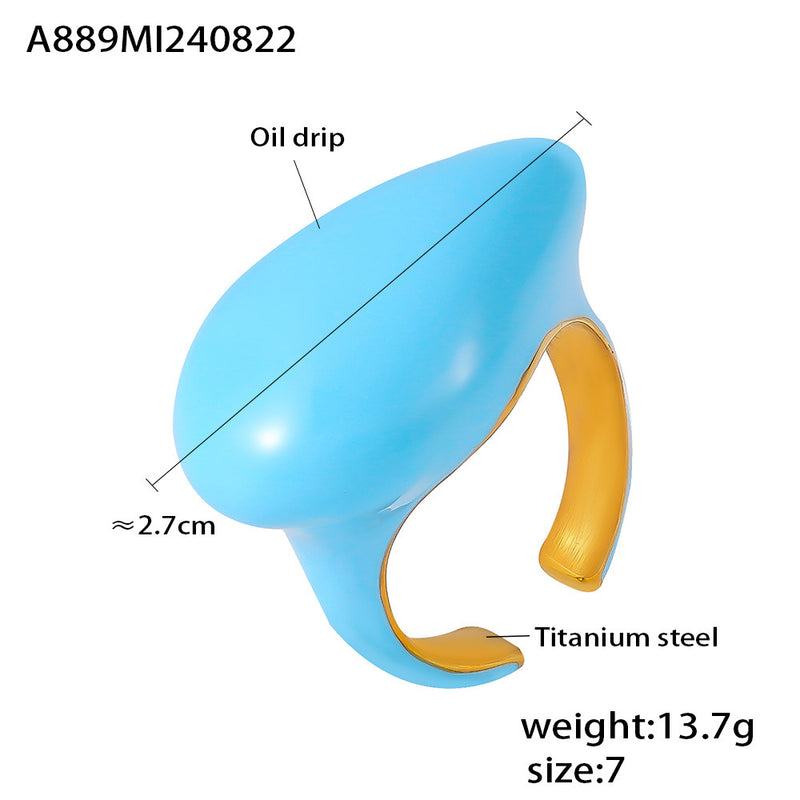 B廠-小眾設計滴油水滴形開口戒指ins風歐美時尚鈦鋼PVD鍍18k真金飾品「A889」24.08-5