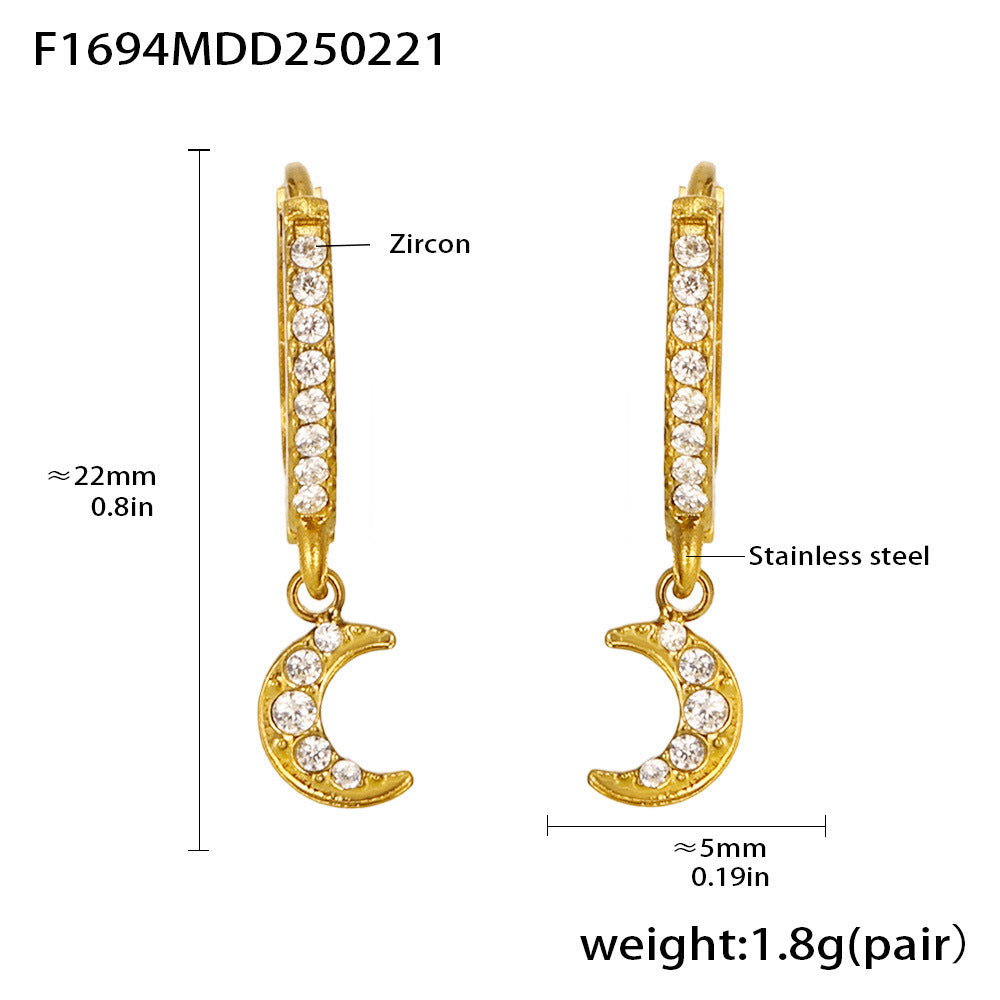 B廠-18K金星星月亮鑲鋯石耳扣耳圈耳環INS時尚潮流個性耳飾批發「F1686-F1694」25.02-3
