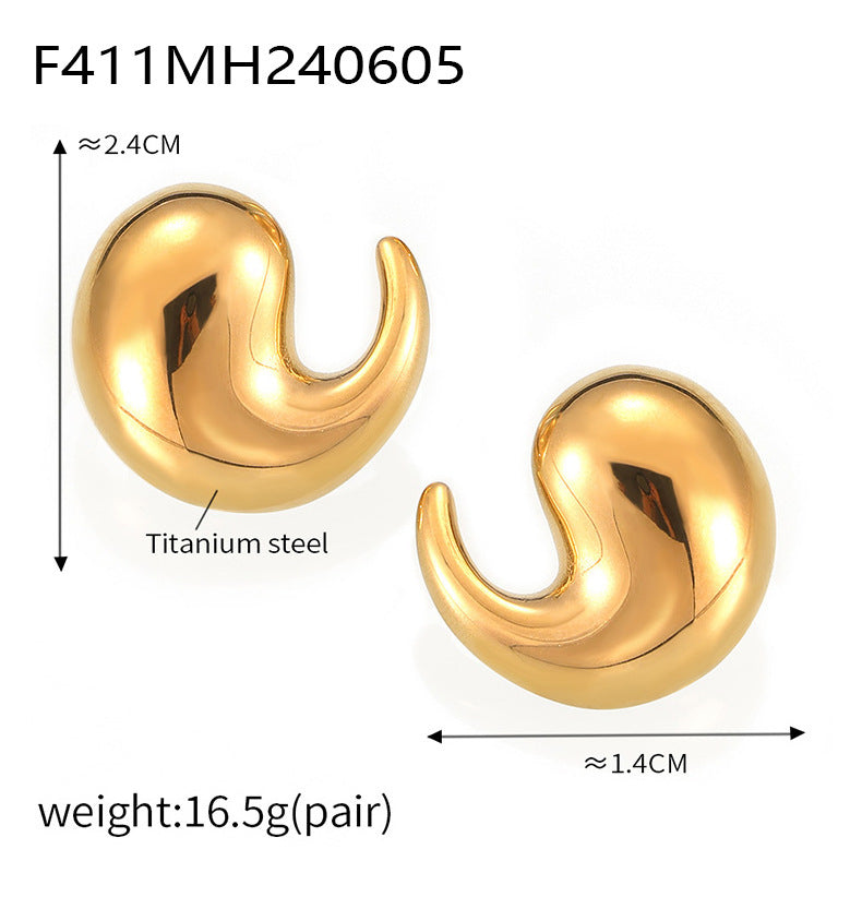 B廠-新款跨境ins風時尚個性耳釘鈦鋼鍍18K金逗號光面耳環簡約百搭飾品「F411」24.06-2