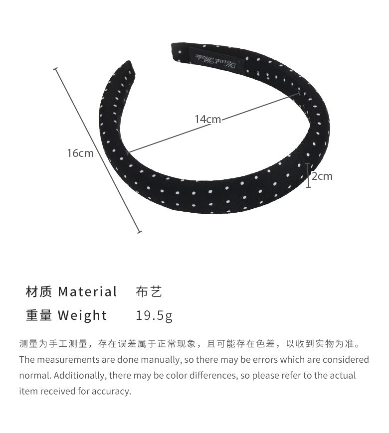 E廠-高顱頂慵懶風緞面波點海綿髮箍復古ins韓系精緻超仙網紅頭箍髮飾「25673」24.07-1