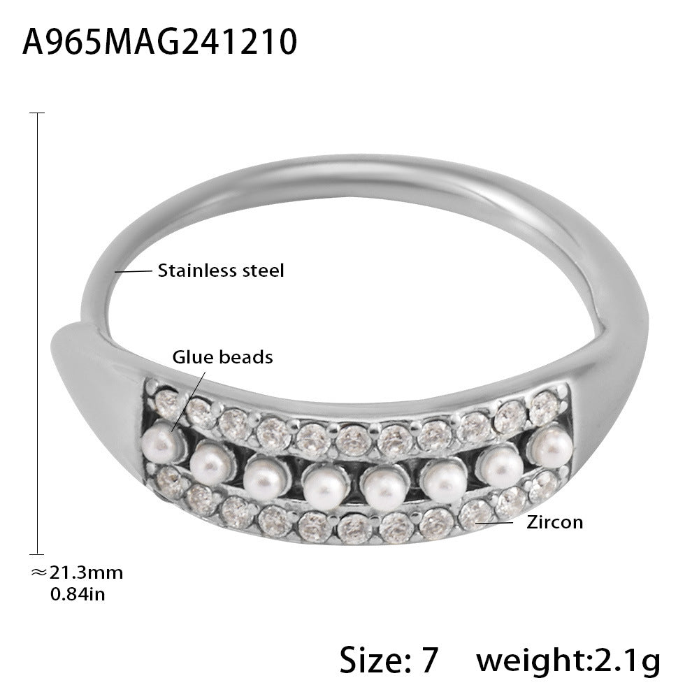 B廠-可調節精緻小巧貝珠彩色鋯石側面開口食指戒尾戒不鏽鋼指環「A965」24.12-2