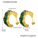 B廠-不鏽鋼水晶石C型耳環歐美INS風亮晶晶奢華氣質PVD鍍金耳飾「F1696」24.12-2