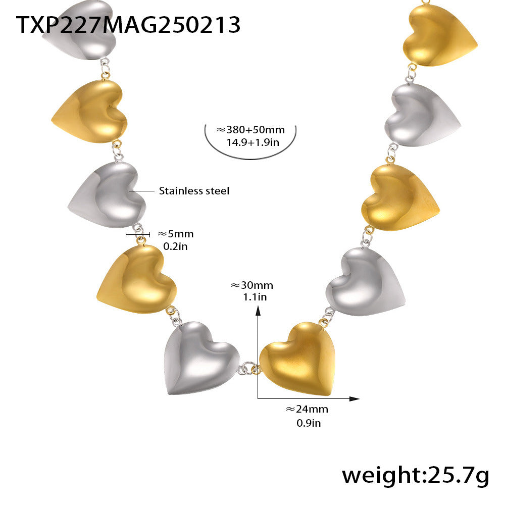 B廠-歐美跨境時髦愛心拼接鏈條項鍊手鍊套裝誇張時尚飾品不掉色「TXE227-TXP227」25.02-2
