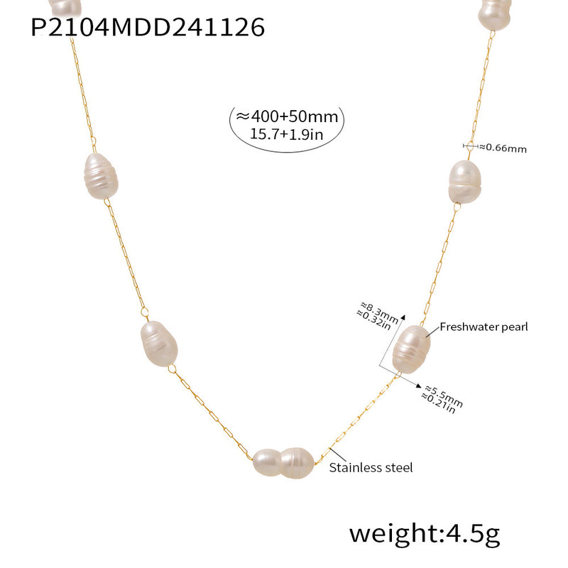 B廠-不鏽鋼天然淡水珍珠毛衣鏈時尚輕奢感鎖骨項鍊廠家現貨批發「P2104」24.11-5