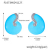 B廠-宮廷耳釘海螺藍色系鋯石鈦鋼PVD鍍金琺瑯彩釉簡約保色耳飾「F1673」24.12-1