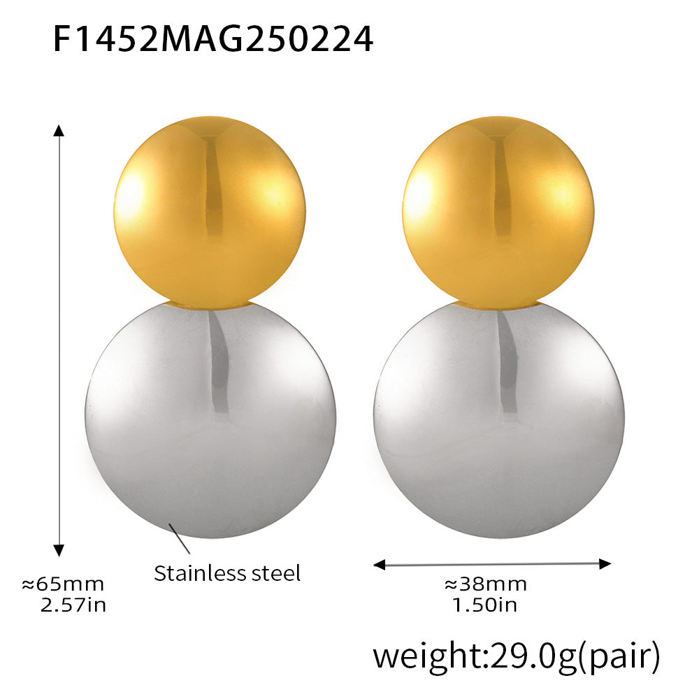 B廠-間金耳釘拼色鈦鋼光面質感圓片誇張設計感耳環不掉色耳飾女「F1452」25.02-3