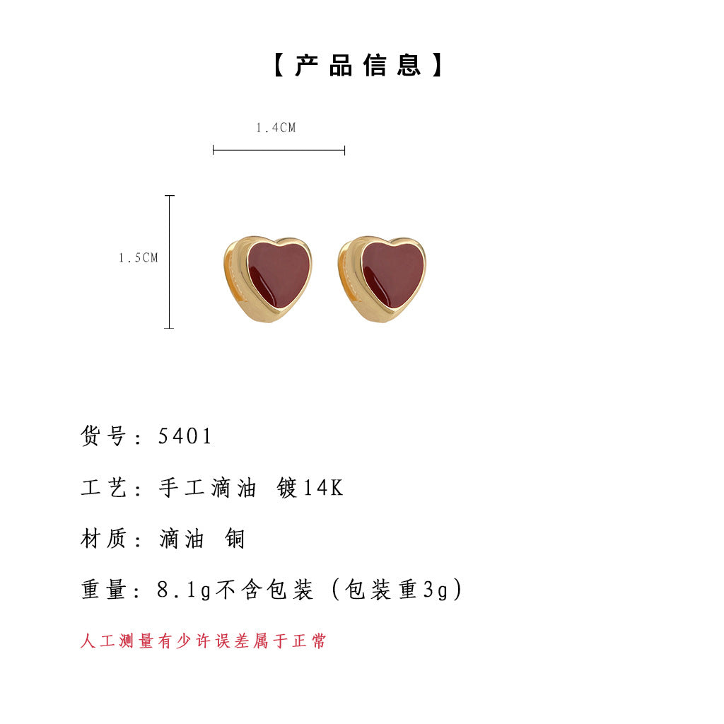 A廠-時尚簡約鍍14K心形琺瑯滴油愛心耳環高級感百搭工廠耳環供應批發「5401-5403」24.12-4