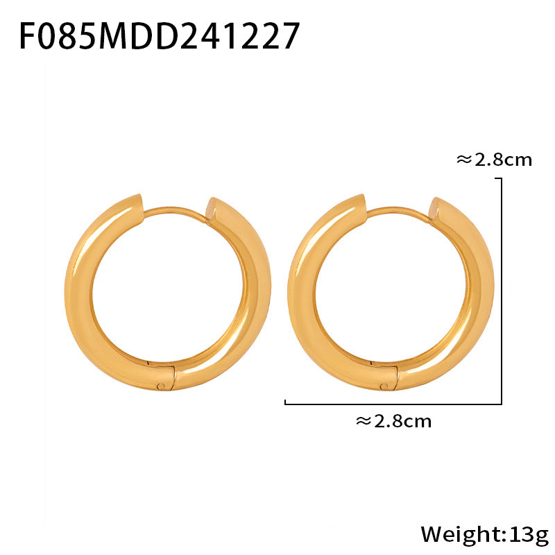 B廠-時尚簡約素圈耳環冷淡風氣質不鏽鋼鍍18K真金耳飾組合批發「F451」25.01-1