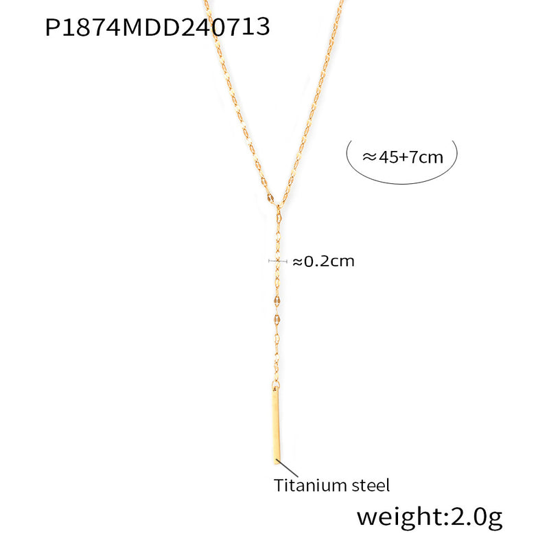 B廠-韓版簡約幾何元素圓環吊墜Y形流蘇頸鏈可疊戴冷淡風鈦鋼鍍金頸飾「P1873-P1874」24.07-3